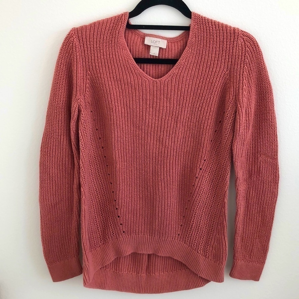 Loft blush pink chunky cable knit high low sweater